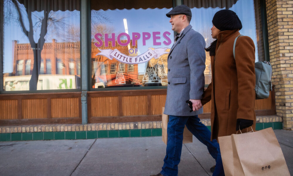 Shoppers outside of the Shoppes of Little Falls