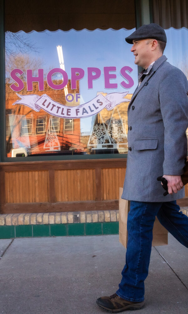 Shoppers outside of the Shoppes of Little Falls