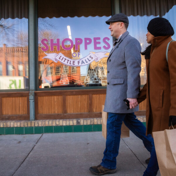 Shoppers outside of the Shoppes of Little Falls