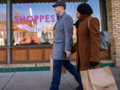 Shoppers outside of the Shoppes of Little Falls