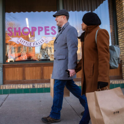 Shoppers outside of the Shoppes of Little Falls