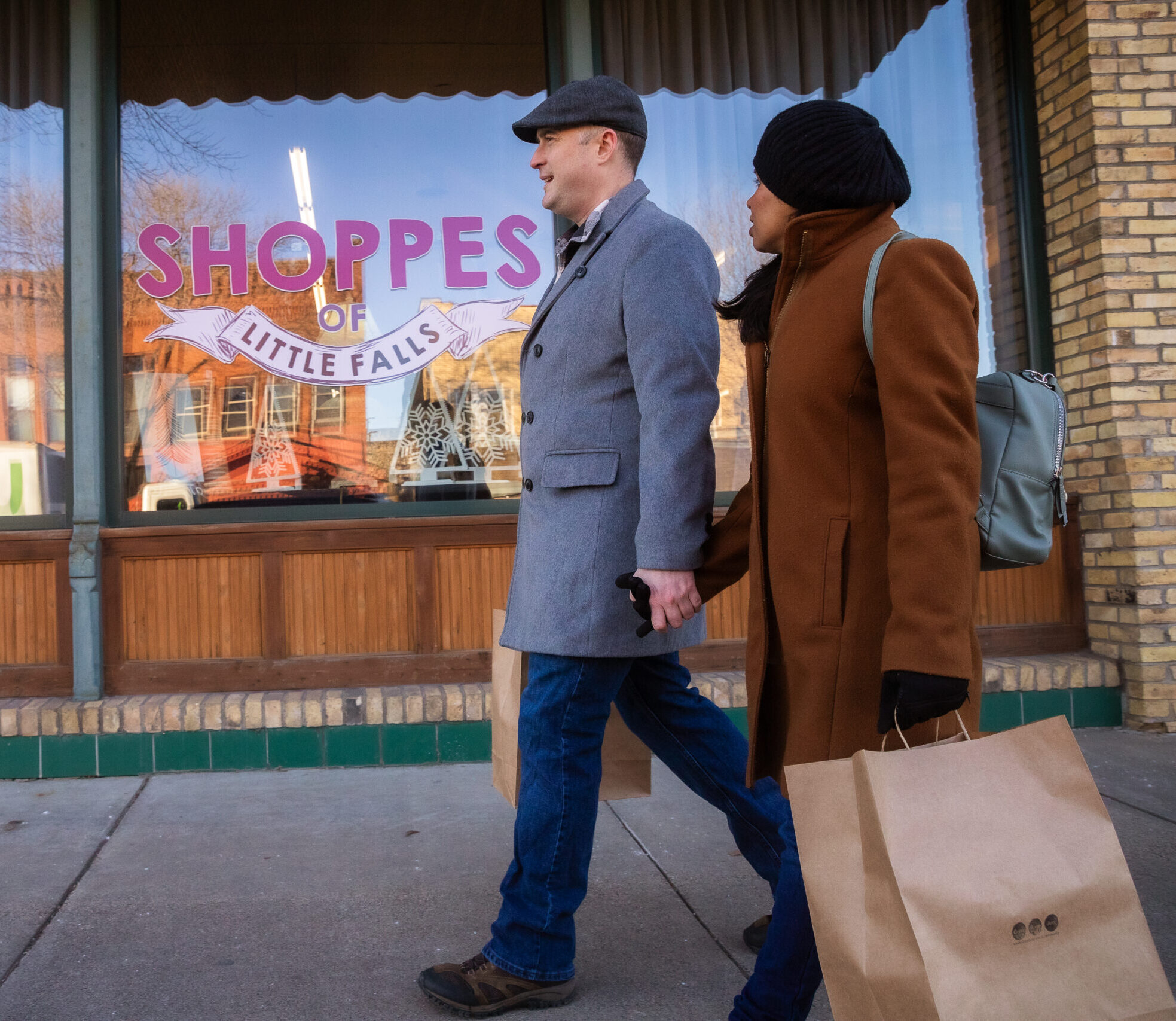 Shoppers outside of the Shoppes of Little Falls