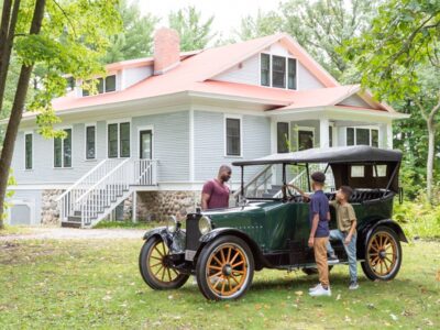 Family with Charles Lindbergh's Car